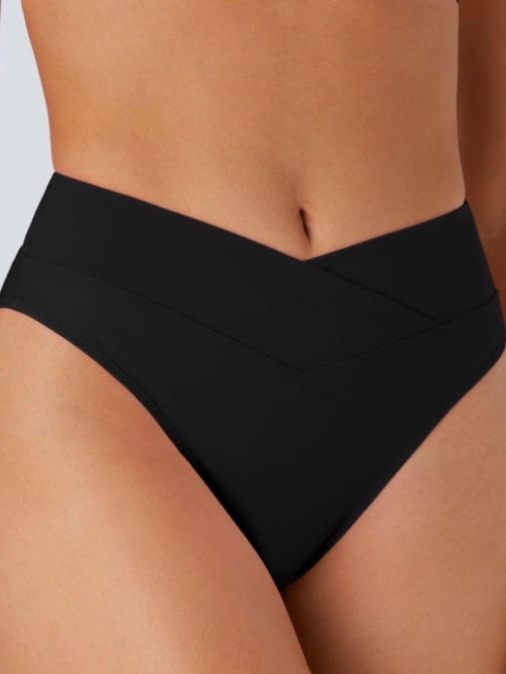 HALARA V-Waist Cross-Over High Rise Bikini Bottoms - Black